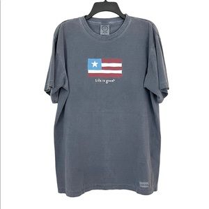 Life Is Good Patriotic USA Flag Greyish blue Tee